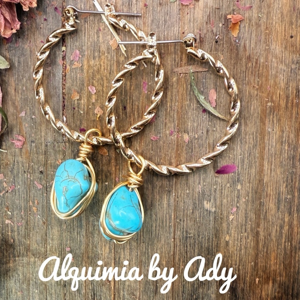 Alquimia Twisted Gold and Turquoise Drop Earrings